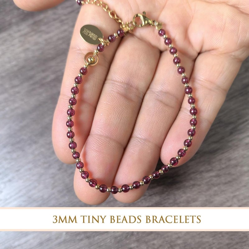 Morchic 3mm Tiny Beads Natural Gemstone Bracelet for Women, Adjustable 7.1" Energy Gem Charm Jewelry, Dainty Handmade Birthday Gift - Image 5